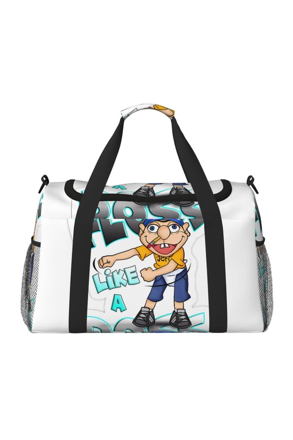 Sml Jeffy Print Travel Duffel Bag,Weekender Bags for Women Men with Shoe Compartment,Carry on Overnight Bag with Toiletry Bag