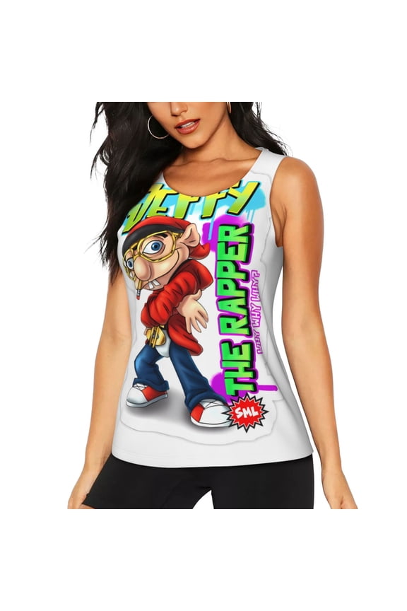 Sml Jeffy Print Workout Tank Tops for Women Athletic Tanks Fast Dry Sleeveless Running Shirts