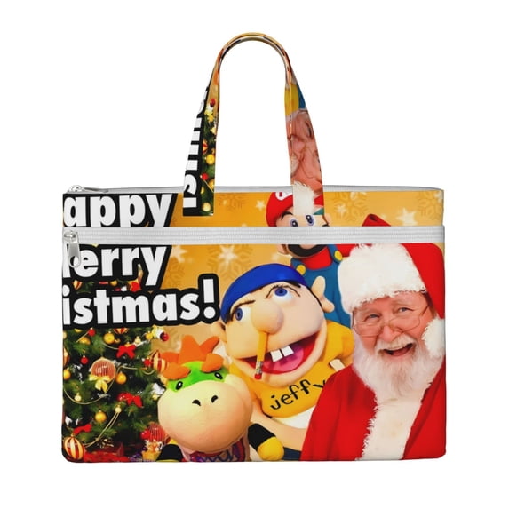 Saiise Sml Jeffy Print Zipper Document File Bag Pouch with Handle Waterproof Double Pocket Canvas File Storage Bag for Project Office School Foldable File Document Handbag Carrying Bag