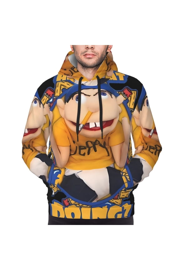 Sml Jeffy S Men's Graphic Print Long Sleeve Drawstring Hoodie Pullover Sweatshirt-Large