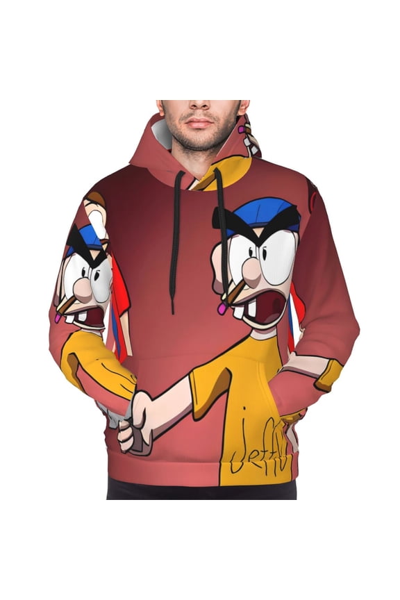 Sml Jeffy X Men's Graphic Print Long Sleeve Drawstring Hoodie Pullover Sweatshirt-Small