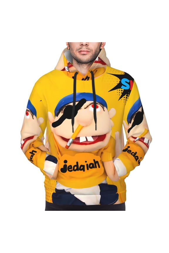 Sml Jeffy Z Men's Graphic Print Long Sleeve Drawstring Hoodie Pullover Sweatshirt-Small