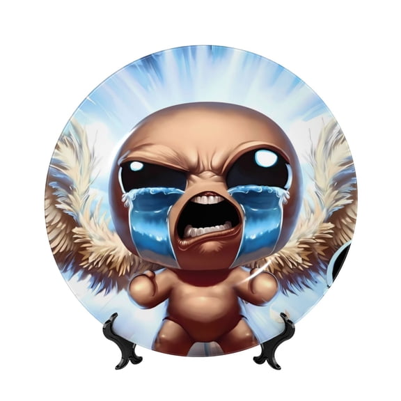 Saiise The Binding of Isaac Print Bone China Decorative Plate Ceramic Decorative Plates with Display Stand Handmade Ceramic Wall Art Decor for Home Kitchen Bedroom Decorative-6in