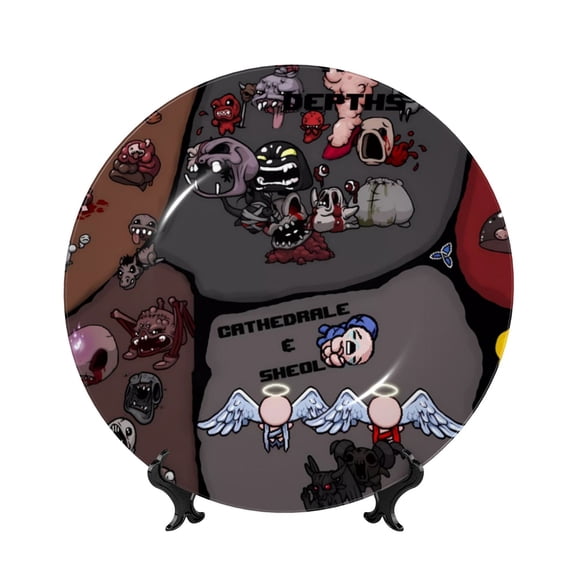 Saiise The Binding of Isaac Print Bone China Decorative Plate Ceramic Decorative Plates with Display Stand Handmade Ceramic Wall Art Decor for Home Kitchen Bedroom Decorative-6in