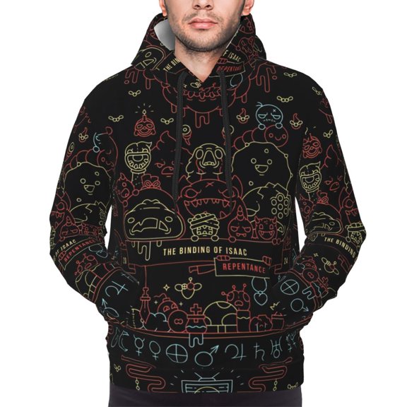 Saiise The Binding of Isaac Men's Graphic Print Long Sleeve Drawstring Hoodie Pullover Sweatshirt-Large