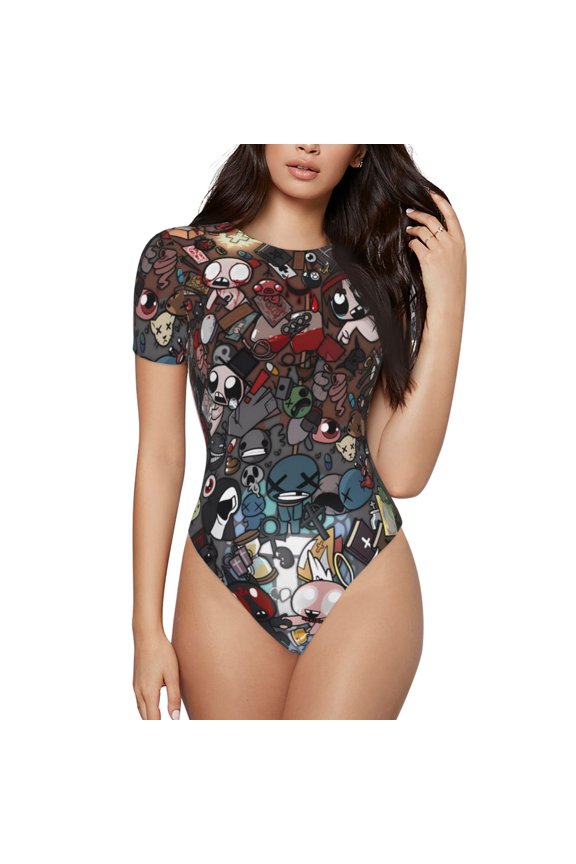 The Binding of Isaac Women's Bodysuits Crew Neck Round Neck Short Sleeves Slim Fit Casual Basic Extender Bodysuit Daily Jumpsuit T Shirts