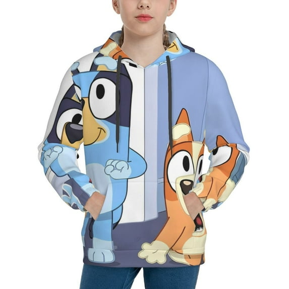 Saiise Unisex Kids Bluey Sweatshirt Boys Girls Hooded Kangaroo Pocket Pullover Hoodies-Small