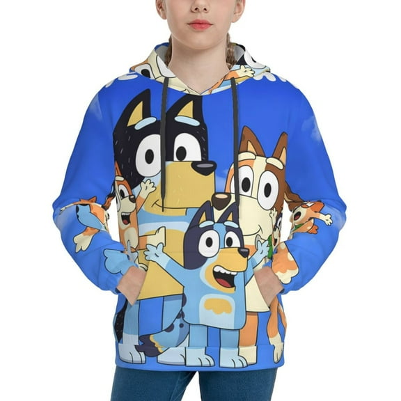 Saiise Unisex Kids Bluey Sweatshirt Boys Girls Hooded Kangaroo Pocket Pullover Hoodies-Small