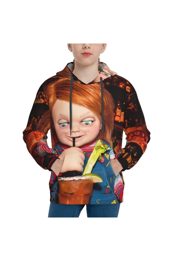 Unisex Kids Chucky A Sweatshirt Boys Girls Hooded Kangaroo Pocket Pullover Hoodies-Large