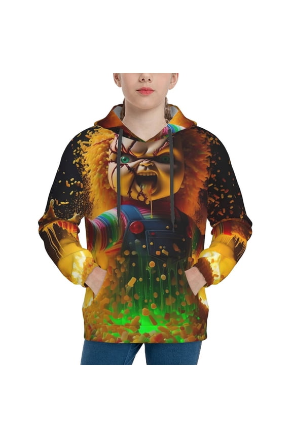 Unisex Kids Chucky Ah Sweatshirt Boys Girls Hooded Kangaroo Pocket Pullover Hoodies-Large
