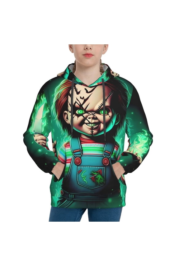 Unisex Kids Chucky An Sweatshirt Boys Girls Hooded Kangaroo Pocket Pullover Hoodies-Large