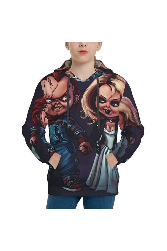 Unisex Kids Chucky Ao Sweatshirt Boys Girls Hooded Kangaroo Pocket Pullover Hoodies-Large