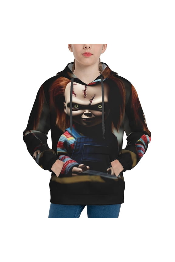 Unisex Kids Chucky As Sweatshirt Boys Girls Hooded Kangaroo Pocket Pullover Hoodies-Large