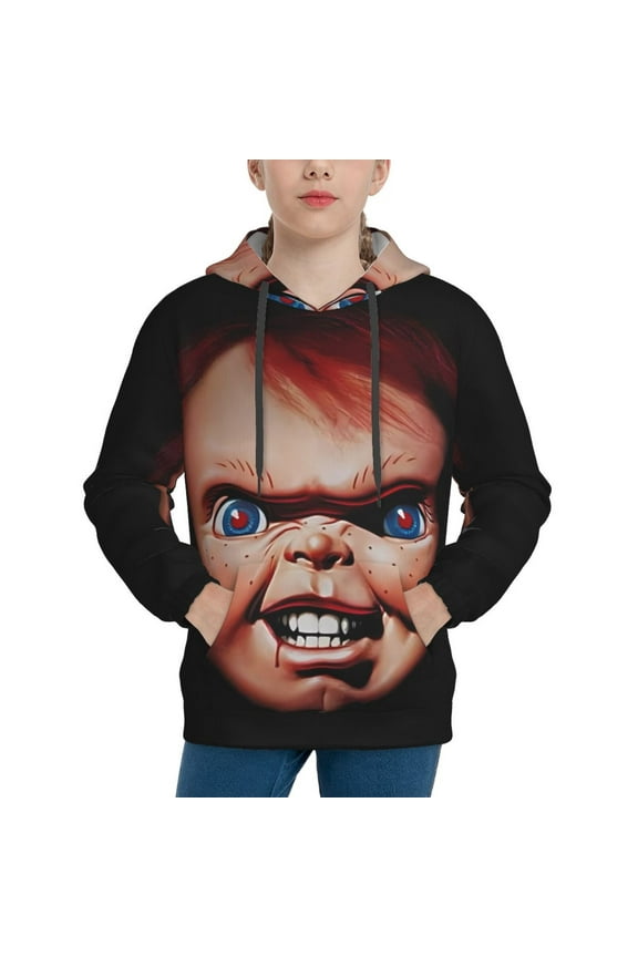 Unisex Kids Chucky Ay Sweatshirt Boys Girls Hooded Kangaroo Pocket Pullover Hoodies-Medium