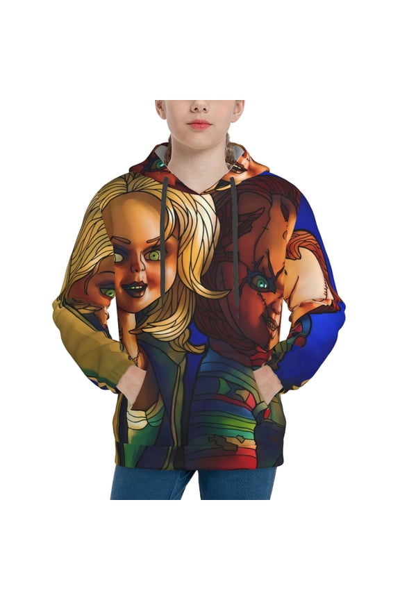 Unisex Kids Chucky B Sweatshirt Boys Girls Hooded Kangaroo Pocket Pullover Hoodies-Large