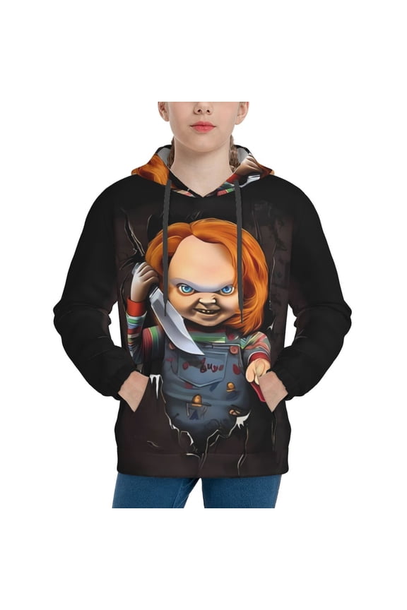 Unisex Kids Chucky Bb Sweatshirt Boys Girls Hooded Kangaroo Pocket Pullover Hoodies-Small