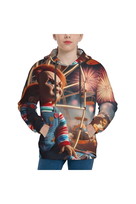Unisex Kids Chucky Bc Sweatshirt Boys Girls Hooded Kangaroo Pocket Pullover Hoodies-X-Large