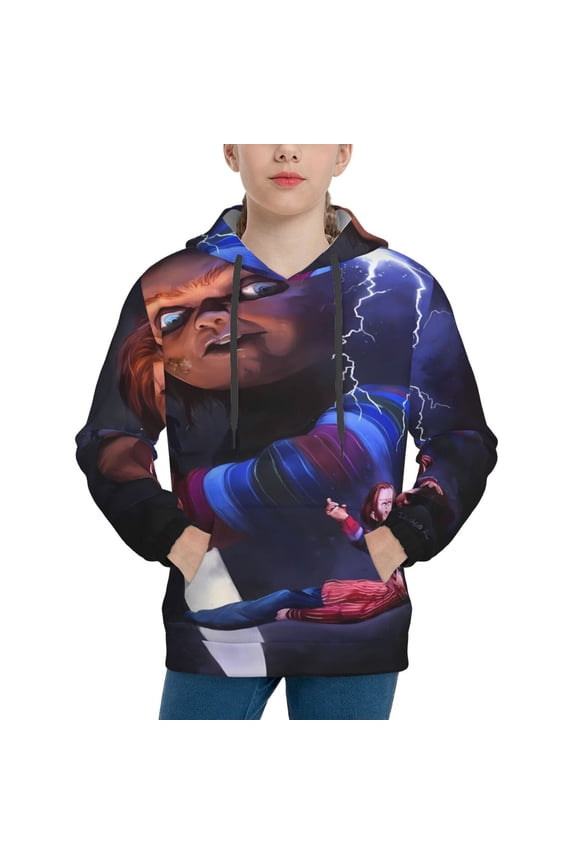 Unisex Kids Chucky Bf Sweatshirt Boys Girls Hooded Kangaroo Pocket Pullover Hoodies-Large