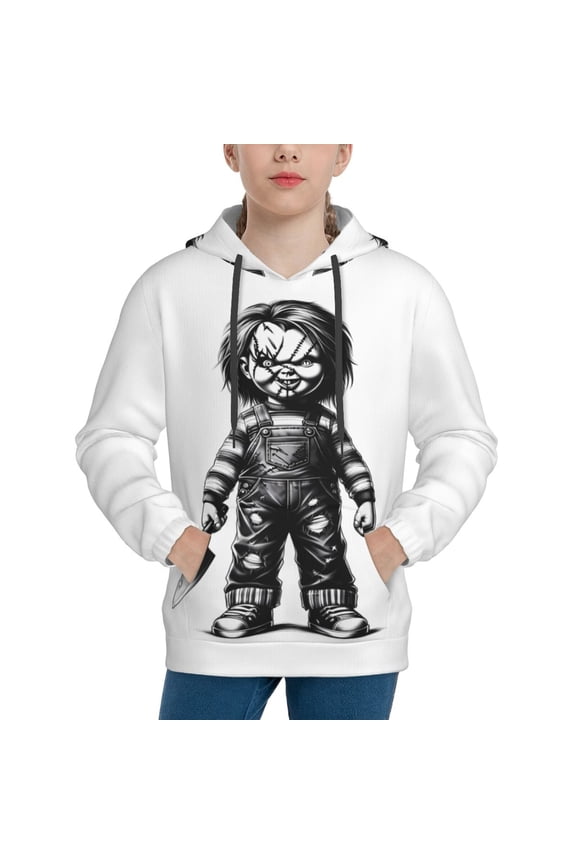 Unisex Kids Chucky Bi Sweatshirt Boys Girls Hooded Kangaroo Pocket Pullover Hoodies-Large