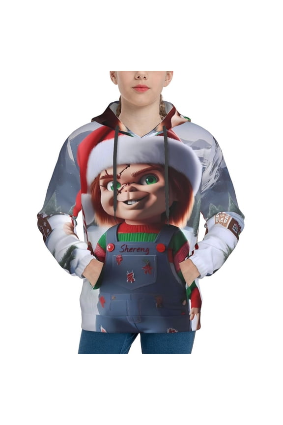 Unisex Kids Chucky Bj Sweatshirt Boys Girls Hooded Kangaroo Pocket Pullover Hoodies-Large