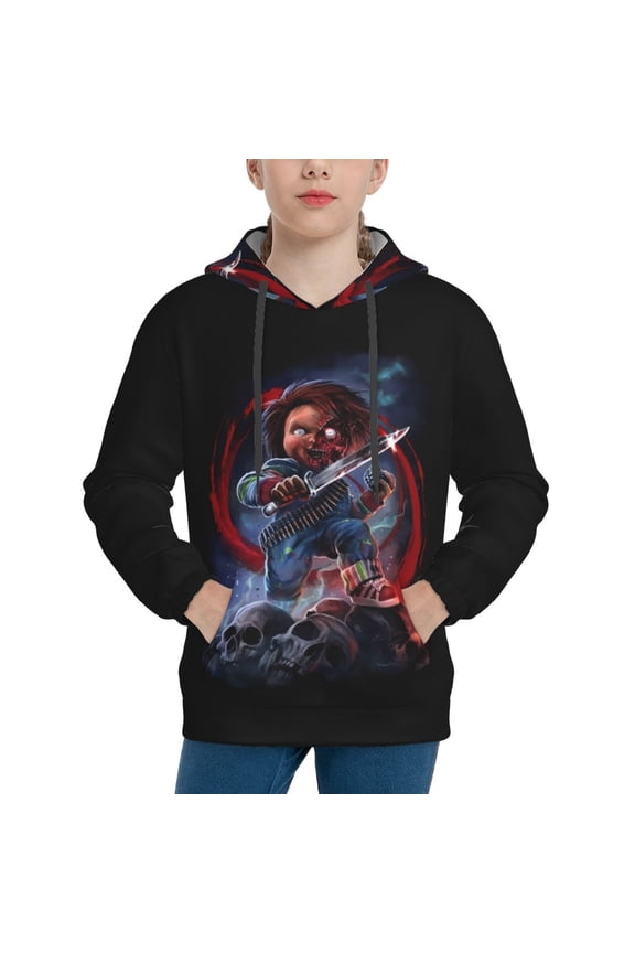 Unisex Kids Chucky Bo Sweatshirt Boys Girls Hooded Kangaroo Pocket Pullover Hoodies-Large
