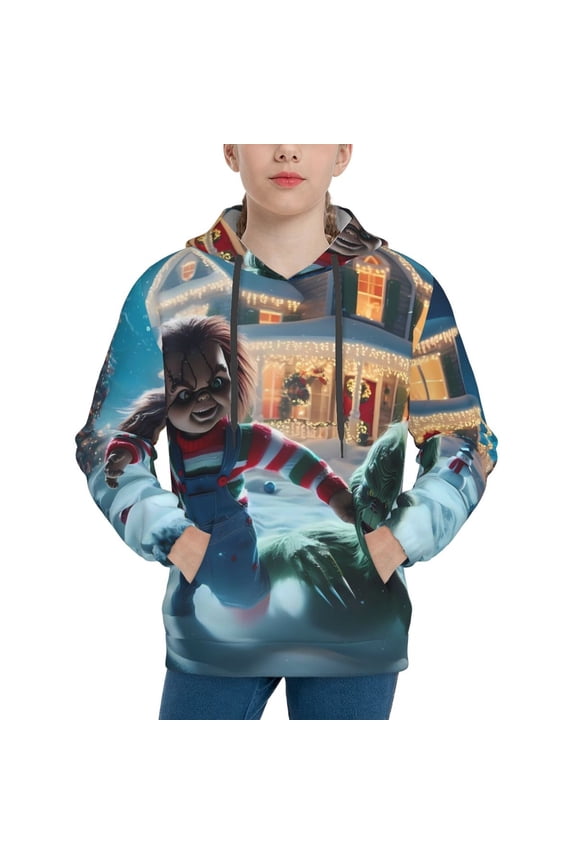Unisex Kids Chucky Bp Sweatshirt Boys Girls Hooded Kangaroo Pocket Pullover Hoodies-Large