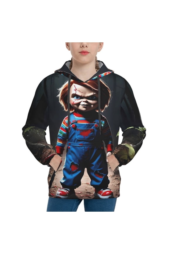 Unisex Kids Chucky E Sweatshirt Boys Girls Hooded Kangaroo Pocket Pullover Hoodies-Small