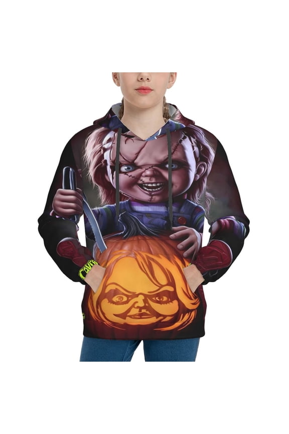Unisex Kids Chucky F Sweatshirt Boys Girls Hooded Kangaroo Pocket Pullover Hoodies-Medium