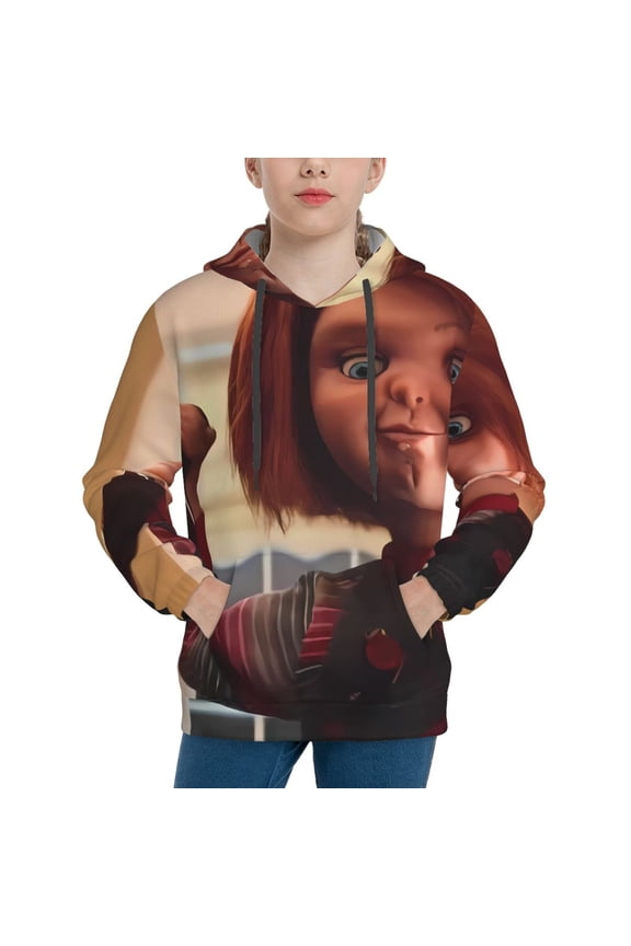 Unisex Kids Chucky H Sweatshirt Boys Girls Hooded Kangaroo Pocket Pullover Hoodies-X-Large