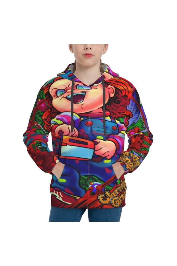 Unisex Kids Chucky J Sweatshirt Boys Girls Hooded Kangaroo Pocket Pullover Hoodies-Large