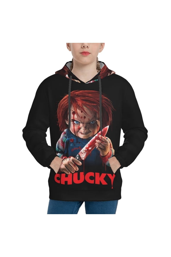 Unisex Kids Chucky N Sweatshirt Boys Girls Hooded Kangaroo Pocket Pullover Hoodies-Medium
