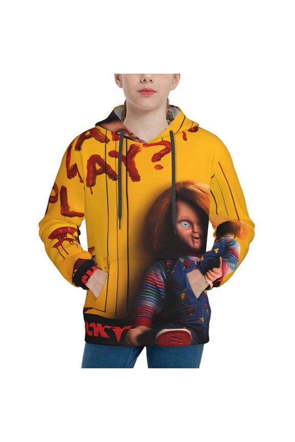 Unisex Kids Chucky P Sweatshirt Boys Girls Hooded Kangaroo Pocket Pullover Hoodies-Large