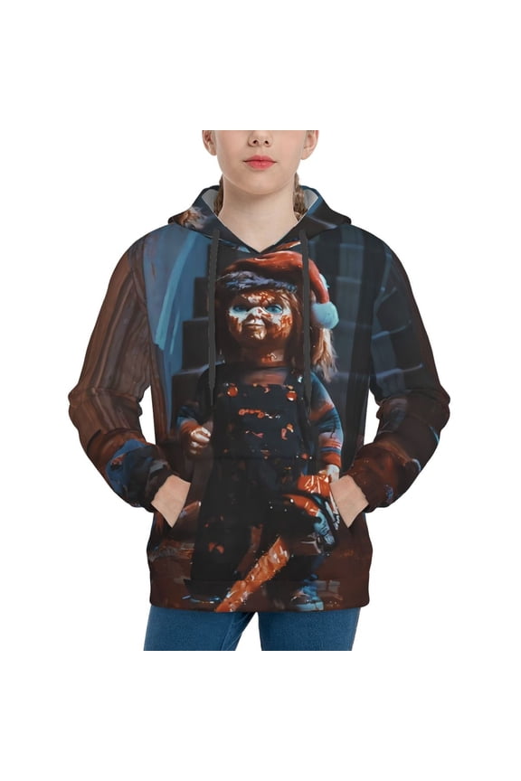 Unisex Kids Chucky Sweatshirt Boys Girls Hooded Kangaroo Pocket Pullover Hoodies-Medium