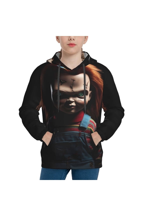 Unisex Kids Chucky V Sweatshirt Boys Girls Hooded Kangaroo Pocket Pullover Hoodies-X-Large