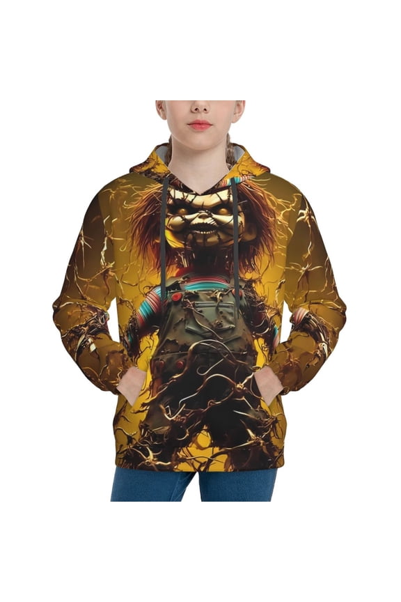 Unisex Kids Chucky W Sweatshirt Boys Girls Hooded Kangaroo Pocket Pullover Hoodies-Large