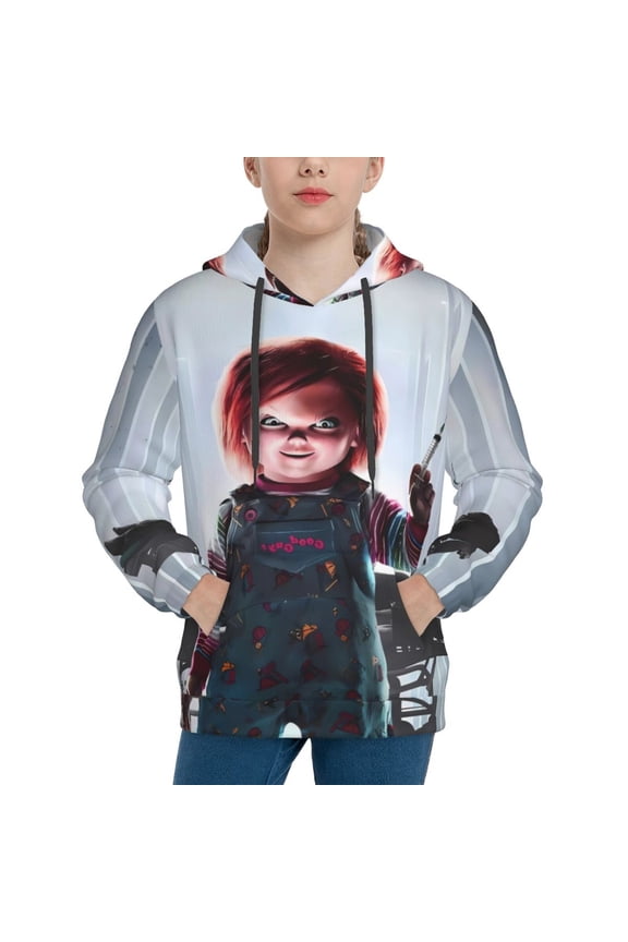 Unisex Kids Chucky Y Sweatshirt Boys Girls Hooded Kangaroo Pocket Pullover Hoodies-Large