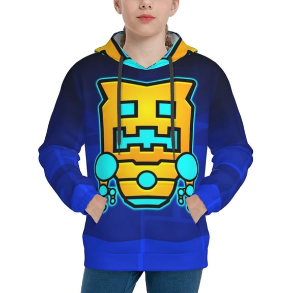 Saiise Unisex Kids Geometry Dash Sweatshirt Boys Girls Hooded Kangaroo Pocket Pullover Hoodies-Medium