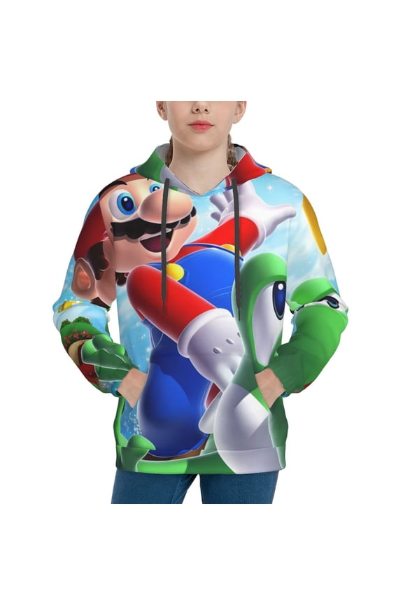 Unisex Kids Mario Bo Sweatshirt Boys Girls Hooded Kangaroo Pocket Pullover Hoodies-Large