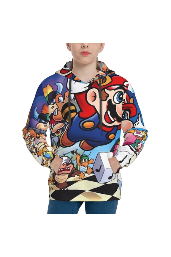 Unisex Kids Mario Cb Sweatshirt Boys Girls Hooded Kangaroo Pocket Pullover Hoodies-Medium