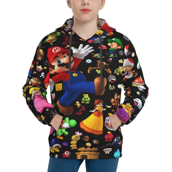 Saiise Unisex Kids Mario P Sweatshirt Boys Girls Hooded Kangaroo Pocket Pullover Hoodies-X-Large