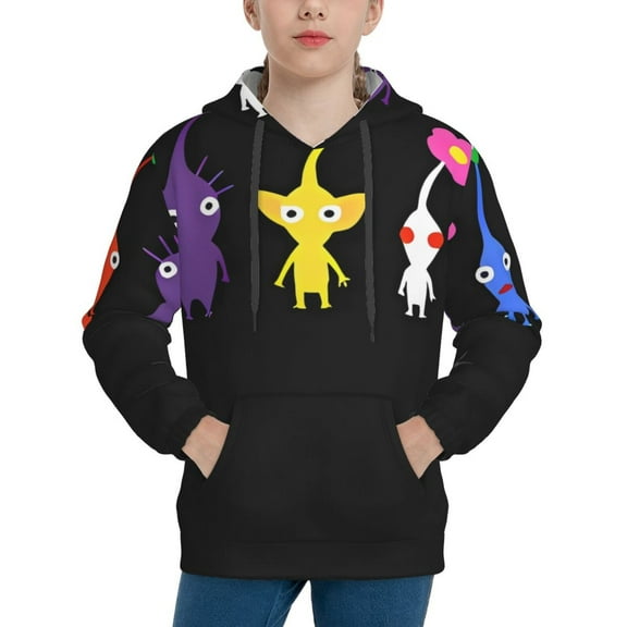 Saiise Unisex Kids Pikmin Sweatshirt Boys Girls Hooded Kangaroo Pocket Pullover Hoodies-Medium