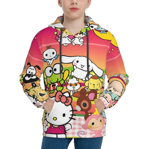 Saiise Unisex Kids Sanrio Aq Sweatshirt Boys Girls Hooded Kangaroo Pocket Pullover Hoodies-Medium
