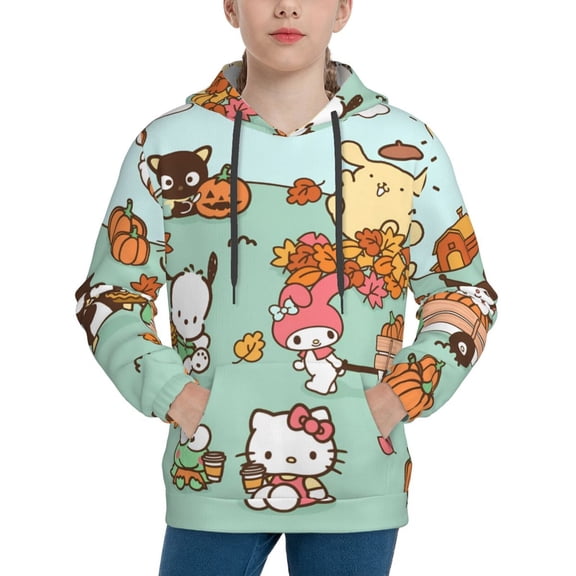Saiise Unisex Kids Sanrio Ay Sweatshirt Boys Girls Hooded Kangaroo Pocket Pullover Hoodies-Small