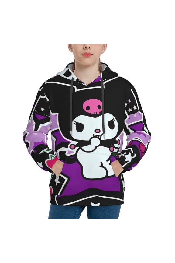 Unisex Kids Sanrio Bl Sweatshirt Boys Girls Hooded Kangaroo Pocket Pullover Hoodies-Large