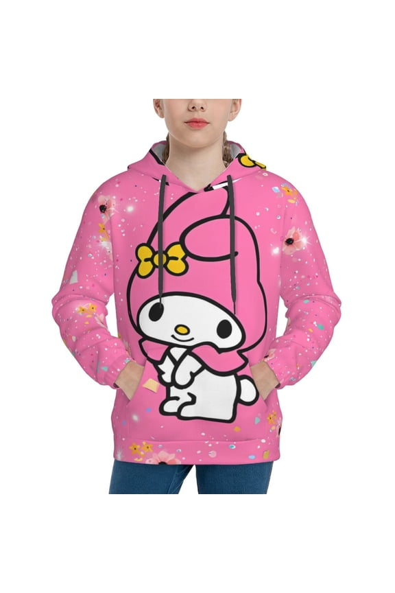 Unisex Kids Sanrio Bo Sweatshirt Boys Girls Hooded Kangaroo Pocket Pullover Hoodies-Medium