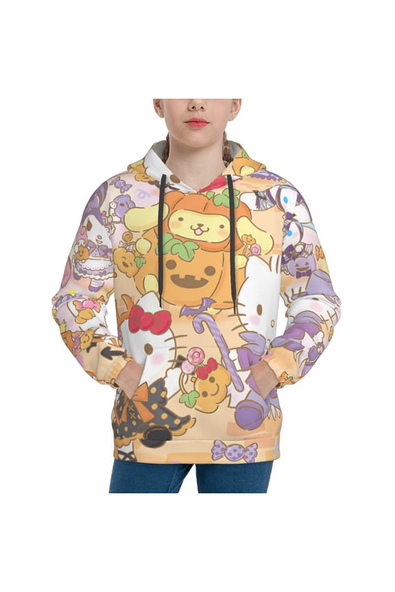Unisex Kids Sanrio Bt Sweatshirt Boys Girls Hooded Kangaroo Pocket Pullover Hoodies-Large