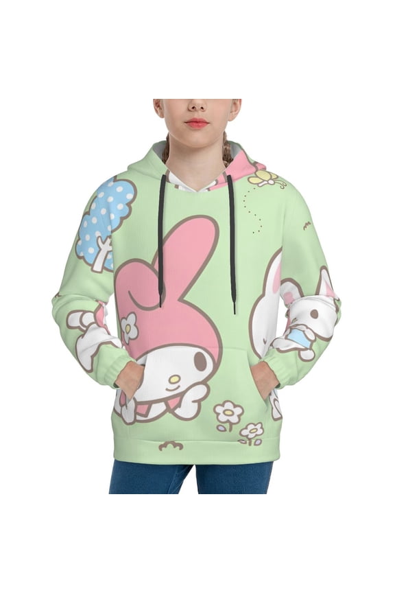 Unisex Kids Sanrio Bu Sweatshirt Boys Girls Hooded Kangaroo Pocket Pullover Hoodies-Large