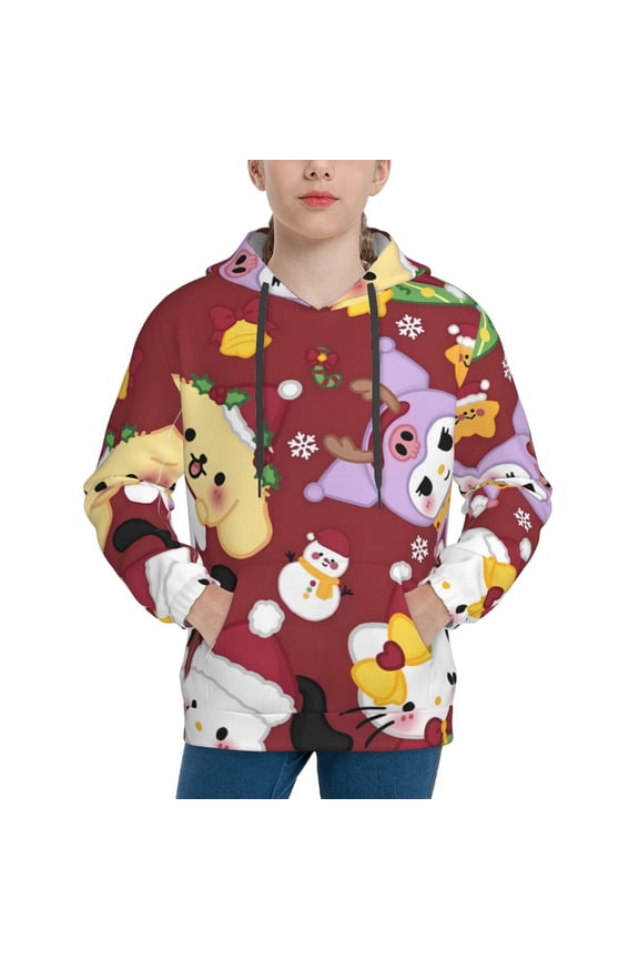 Unisex Kids Sanrio Cb Sweatshirt Boys Girls Hooded Kangaroo Pocket Pullover Hoodies-X-Large