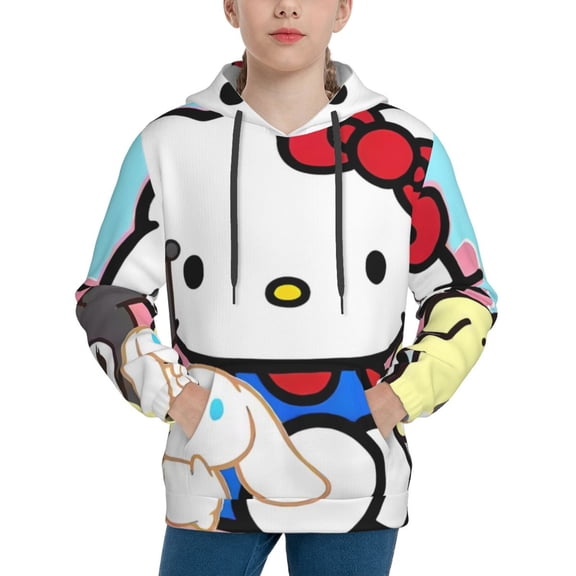 Saiise Unisex Kids Sanrio Cn Sweatshirt Boys Girls Hooded Kangaroo Pocket Pullover Hoodies-X-Large