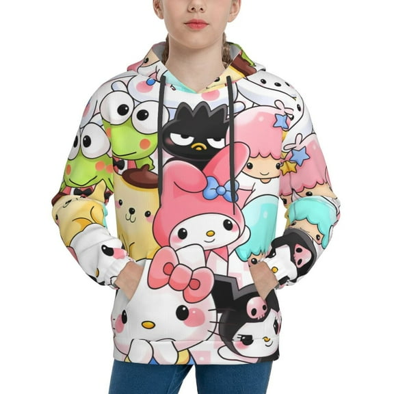 Saiise Unisex Kids Sanrio J Sweatshirt Boys Girls Hooded Kangaroo Pocket Pullover Hoodies-X-Large
